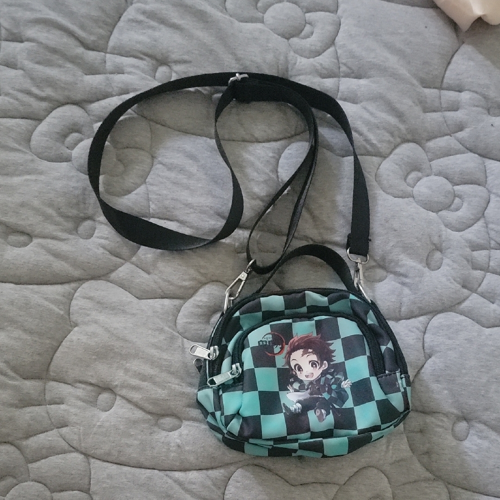 Demon Slayer Checkered Green and Black Crossbody Bag